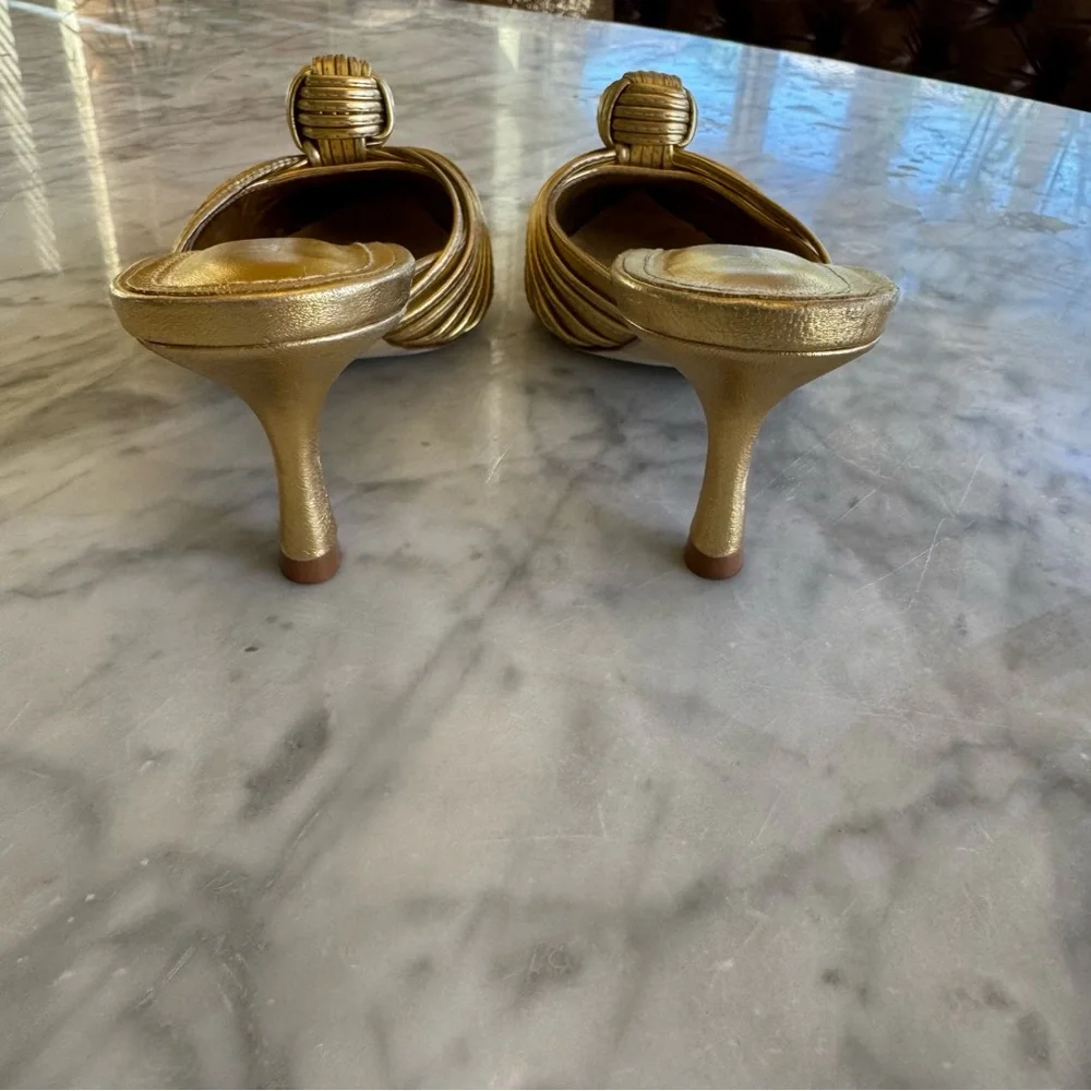 Larroude Gold Heeled Mules - Picture 6 of 9